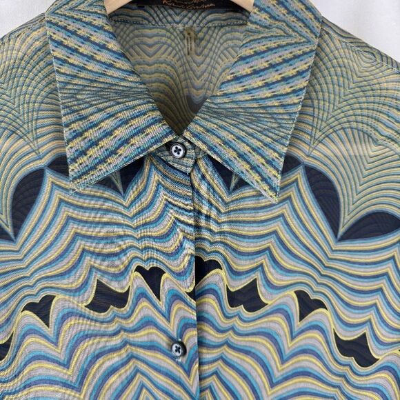 Robert Graham Womens Geometric Blouse Blue Green Button Down Sz M - Picture 3 of 9